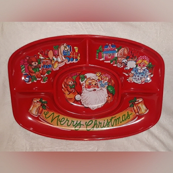 Vintage Ullman Co. USA made Christmas Holiday Plastic Divided Serving Tray - Picture 1 of 13